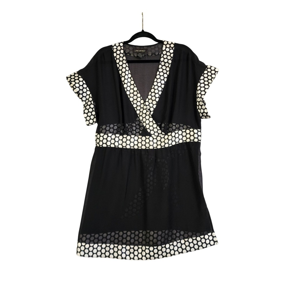 Lane‎ Bryant Polka Dot Sheer Chiffon Blouse Plus Size 14/16 Black Empire Waist